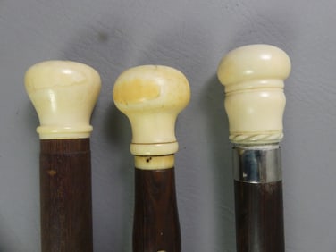 3 CARVED BONE CANES