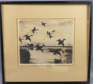 FRANK BENSON ETCHING DUCKS