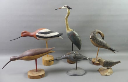 6 VINTAGE WOOD SHORE BIRDS