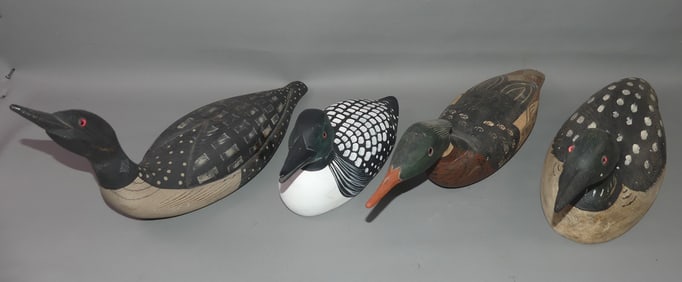 4 WOOD DECOYS - LOONS