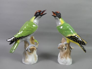 PAIR 12 IN. DRESDEN PORCELAIN BIRDS