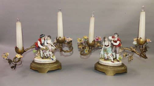 PAIR DRESDEN FIGURAL LAMPS