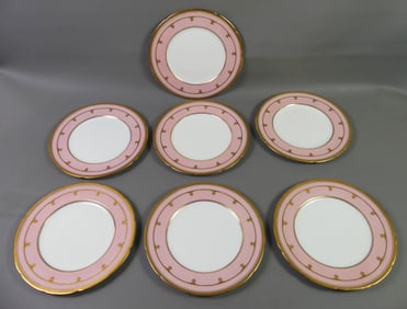 SET 7 COALPORT PINK & GOLD DINNER PLATES