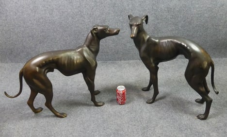 PAIR 2 FT BRONZE GREYHOUND DOGS