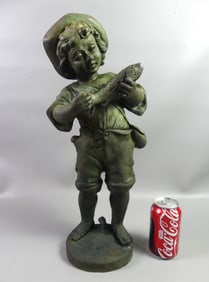 OLD BRONZE FOUNTAIN - BOY WITH FISH