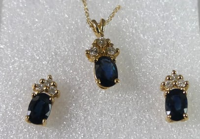 14K SAPPHIRE & DIAMOND NECKLACE & EARRINGS