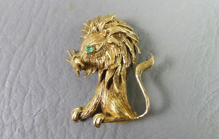 14K GOLD LION BROOCH PIN