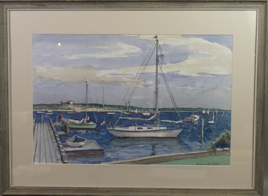 JULIUS DELBOS PAINTING OF VINEYARD HARBOR