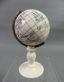 MINI SCRIMSHAW BONE GLOBE OF EARTH