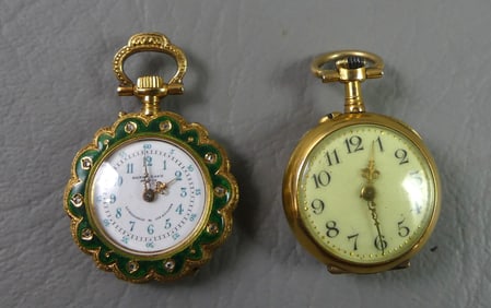 2 LADIES SWISS GOLD POCKET WATCHES