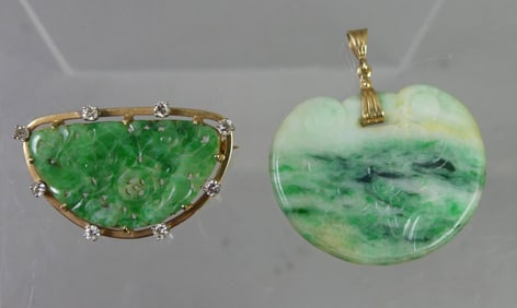 GOLD & JADE PENDANT & BROOCH