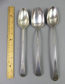 3 ENGLISH STERLING SERVE SPOONS 12 IN.