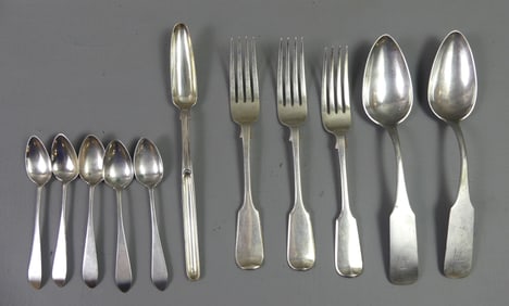 11 PCS ANTIQUE SILVER FLATWARE