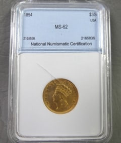 1854 GOLD $3 COIN - MS62