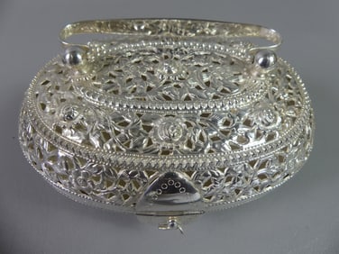 ORNATE CHINESE SILVER CRICKET CAGE - SIGNED