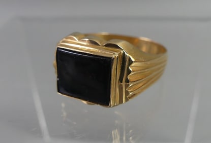 18K MENS GOLD & ONYX RING