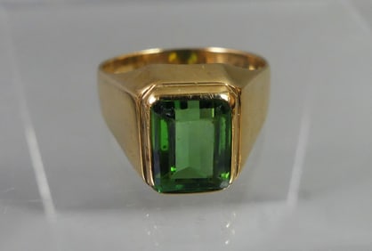 18K MENS GOLD & TOURMALINE RING