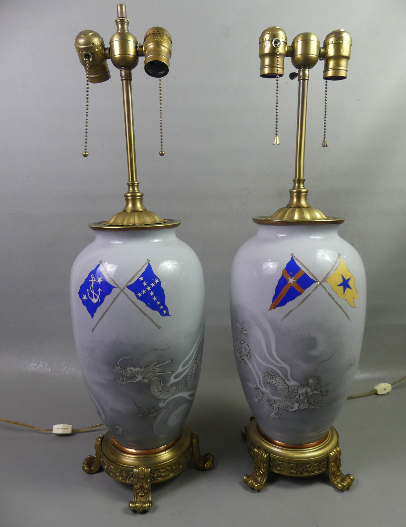 PR. RARE CLOISONNE CHINESE LAMPS - NY YACHT CLUB (1 of 4)
