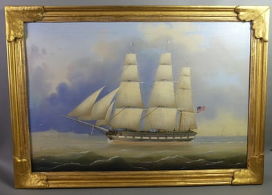 1850 AMERICAN SHIP PAINTING - SIGNED