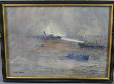 CECIL ASHDOWN PAINTING - SHIP SINKING 1928
