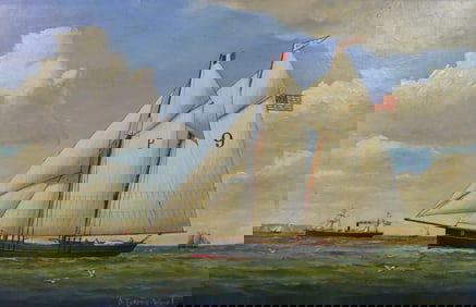 PAINTING OF PILOT BOAT SIGNED FRAZIER-WOOD