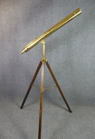 ANTIQUE BRASS TELESCOPE ON TRIPOD - MOTTERSHEAD