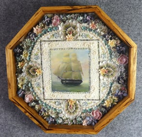 SHELL VALENTINE WITH SHIP PAINTING - N. KELLEY