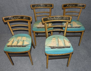 4 NAUTICAL PAINTED CHAIRS - SHIPS