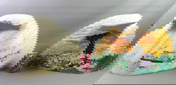 PAIR PAINTED WHALE JAW BONES BY BARCELOS