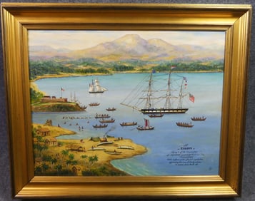PAINTING OF WHALE SHIP OFF TAHITI - EKSTROM