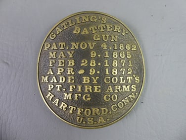 GATLING BATTERY GUN PLAQUE BY COLT