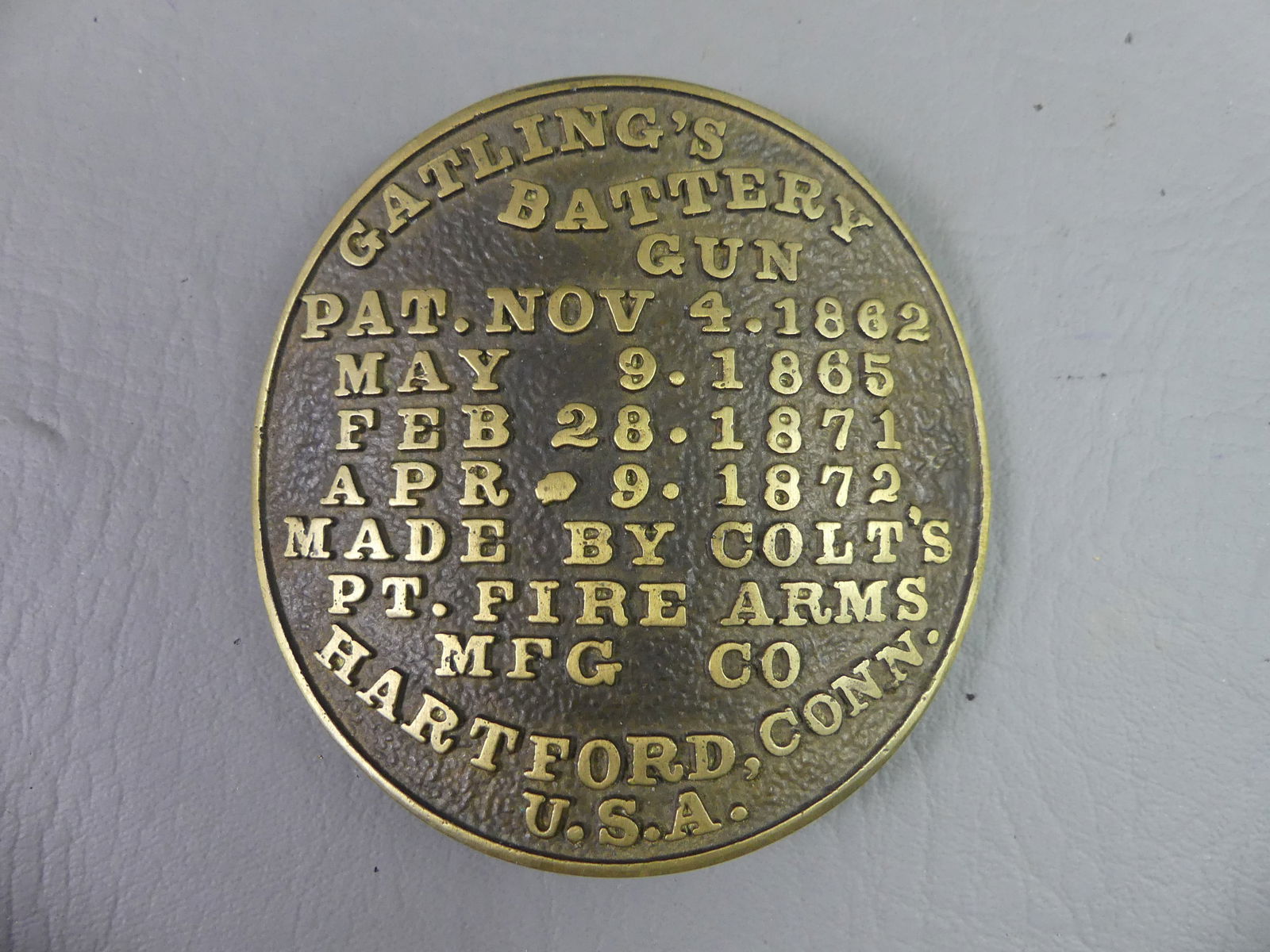 GATLING BATTERY GUN PLAQUE BY COLT (1 of 2)
