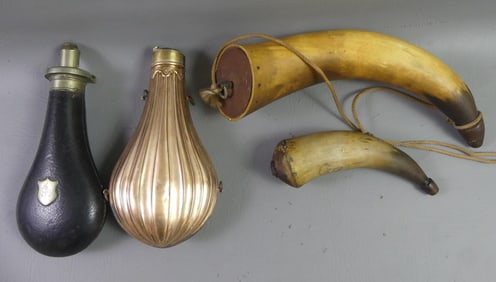 4 ANTIQUE POWDER HORNS