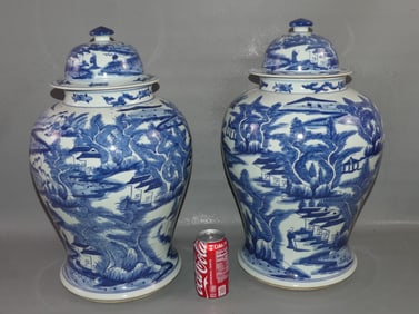PR. LARGE CHINESE COVERED URNS VASES