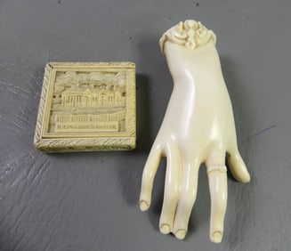 CARVED HAND RING HOLDER & NAPOLEON TRINKET BOX