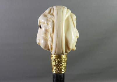 2 FACED BONE CANE -ARAB & LION