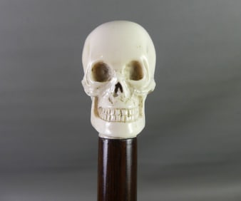 CARVED BONE CANE - SKULL HANDLE