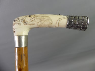 JAPANESE CARVED BONE CANE - MICE