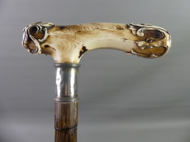 ART NOUVEAU CARVED BONE CANE 1906