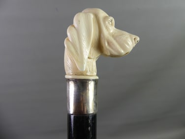 CARVED BONE IRISH SETTER DOG CANE