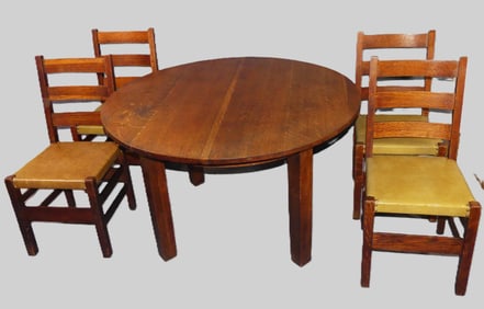 STICKLEY OAK DINE TABLE & 4 CHAIRS