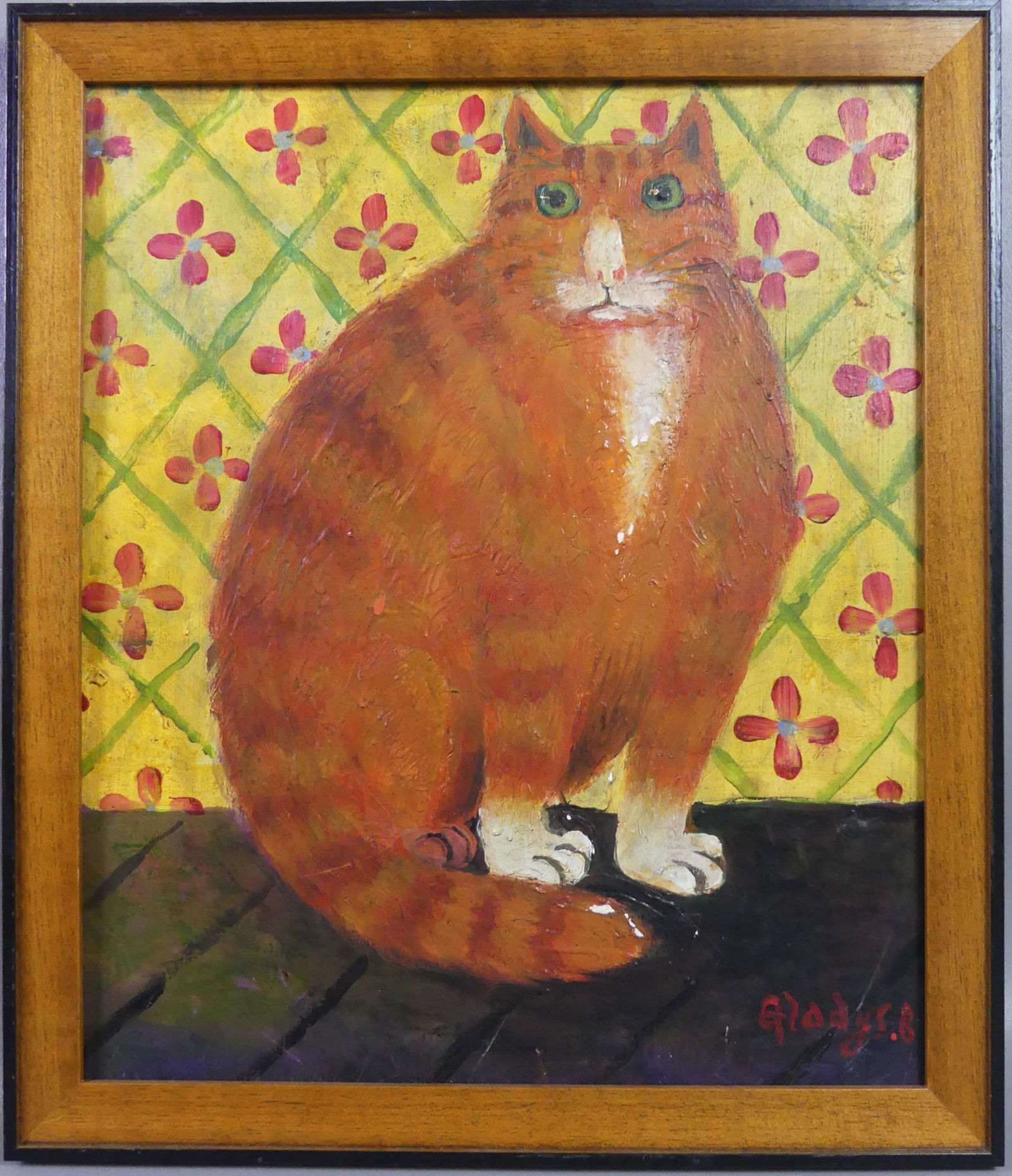FOLK ART CAT PAINTING - SIGNED (1 of 2)