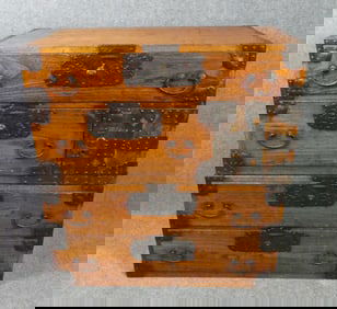 ANTIQUE JAPANESE STACKABLE ISHO TANSU CHEST