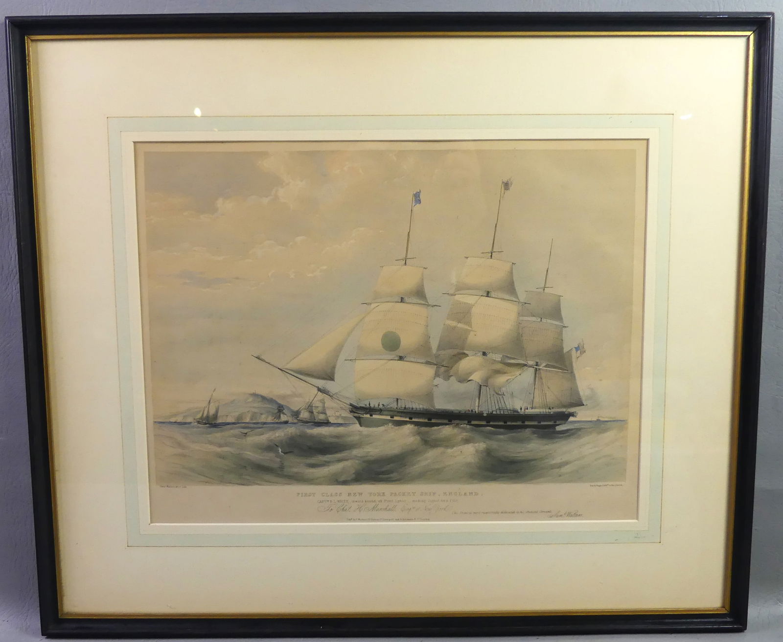 ANTIQUE NY PACKET SHIP PRINT BY S. WALTERS (1 of 3)