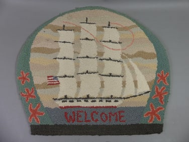 HOOKED RUG WITH SHIP 1987 MCADOO
