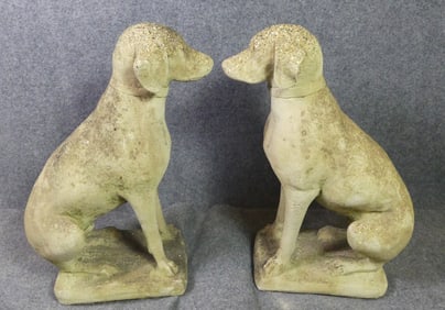 PAIR CONCRETE GARDEN DOGS