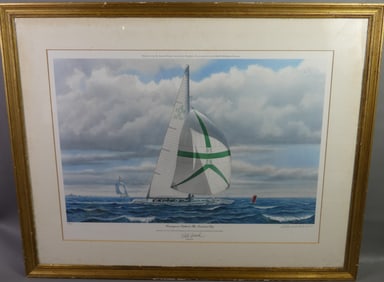 AMERICA'S CUP PRINT SIGNED TED HOOD