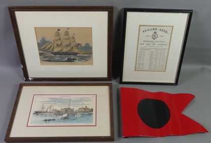 3 NAUTICAL PRINTS & BURGEE
