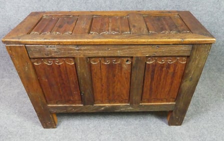 ANTIQUE LIFT TOP CARVED CHEST