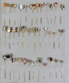 36 ANTIQUE STICK PINS - SOME GOLD